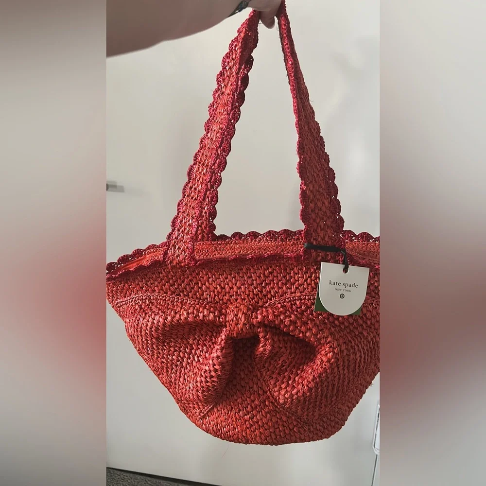 🆕 Kate Spade Red Raffia Bow Tote Bag